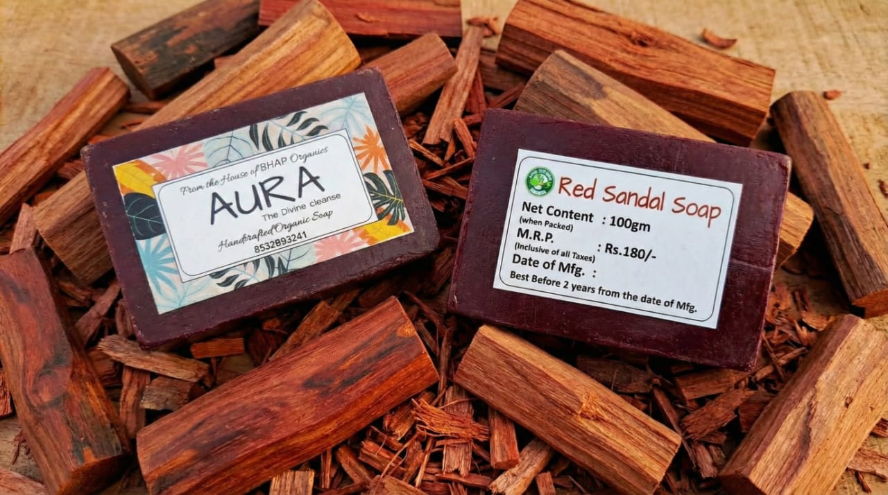 Aura Red Sandal Soap 100g - Natural Ayurvedic handmade soap with red sandalwood